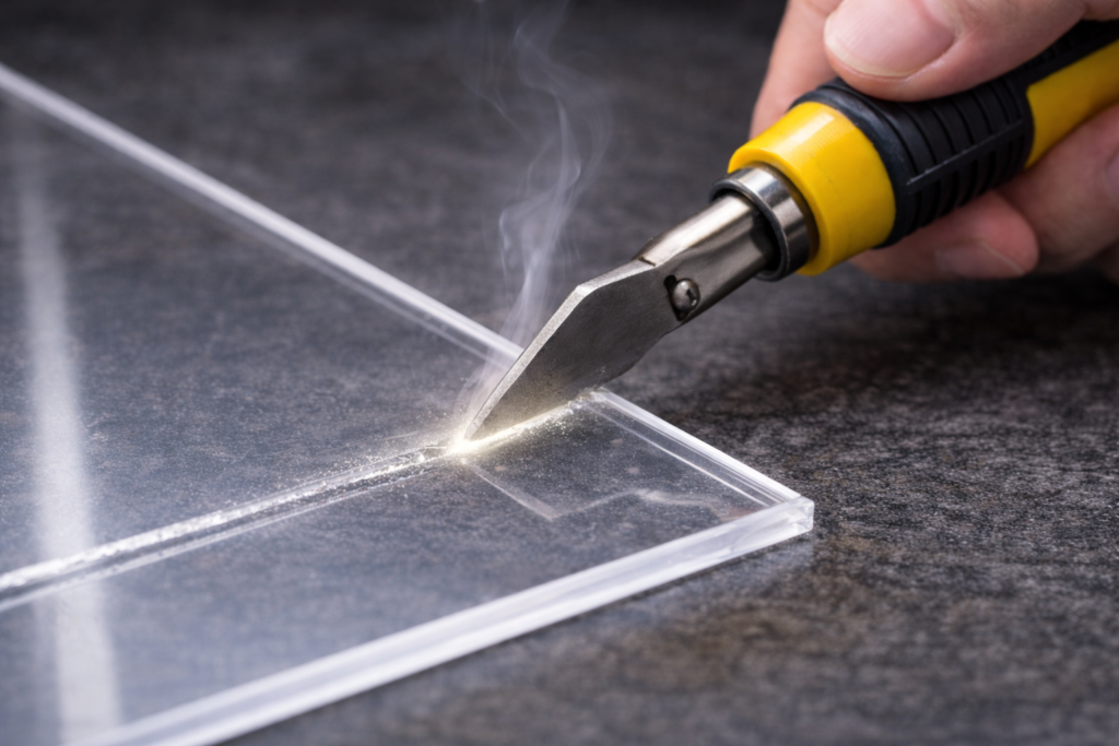 ホットナイフでアクリル板を切断する画像