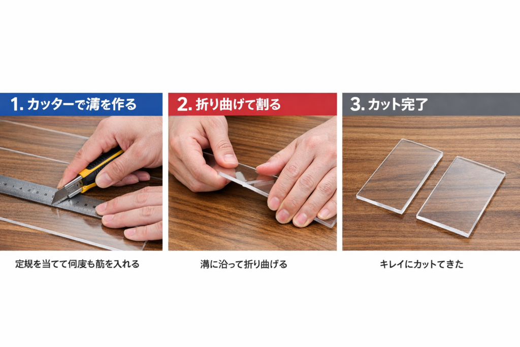 アクリル板をカッターで溝を作る方法